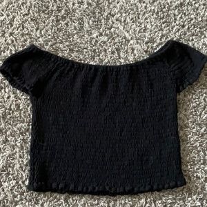Black off the shoulder ribbed top crop top